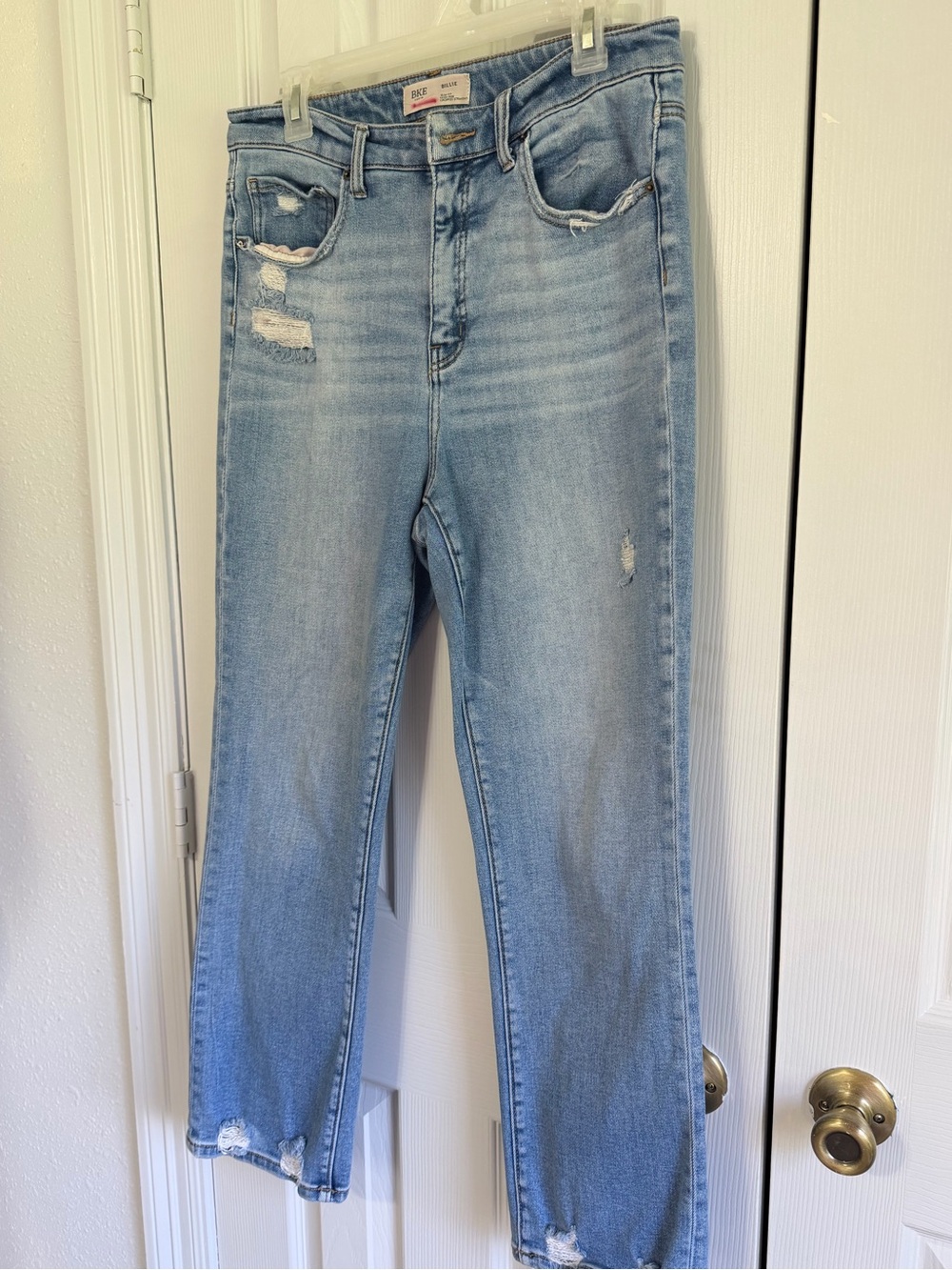 BKE Light Wash Distressed Women's Straight Leg Jeans